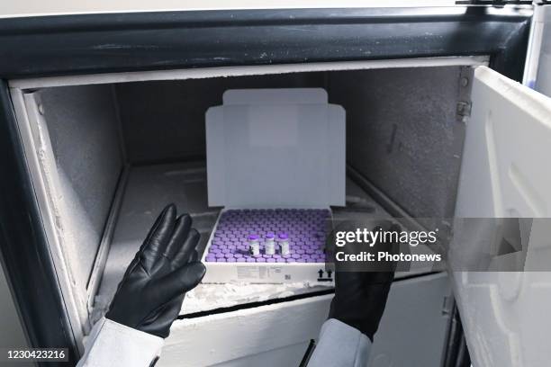 Illustration picture after the delivery of the first part of the US pharmaceutical company Pfizer BioNTech mRNA vaccines at the Belgian CHC MontLegia...