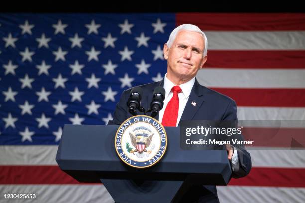 Vice President Mike Pence visits Rock Springs Church to campaign for GOP Senate candidates on January 4, 2021 in Milner, Georgia. Tomorrow is the...