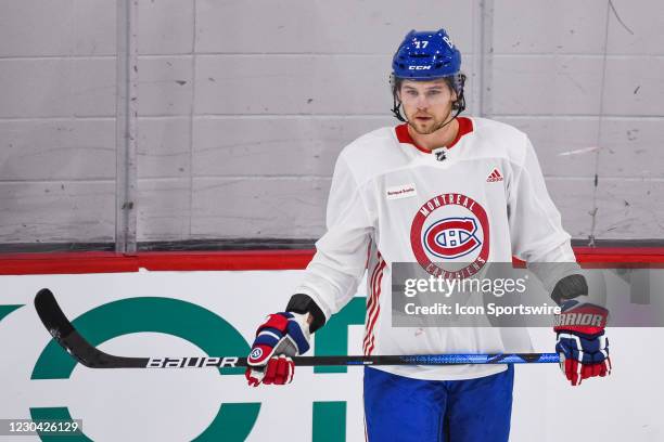 Montreal Canadiens right wing Josh Anderson looks towards the other players during the Montreal Canadiens training camp on January 4 at Bell Sports...