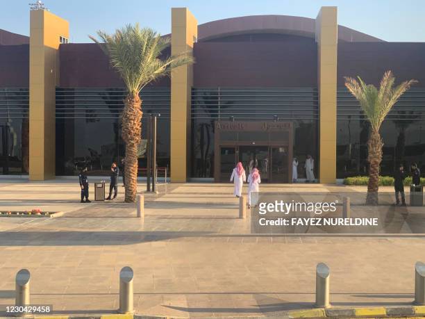 General view taken on January 5, 2021 shows the airport in the Saudi city of Al-Ula upon the arrival of journalists and delegates to cover the Gulf...