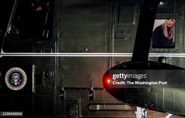 January 04: Ivanka Trump looks out the window of Marine One as she and her father, President Trump depart the White House en route to a rally in...