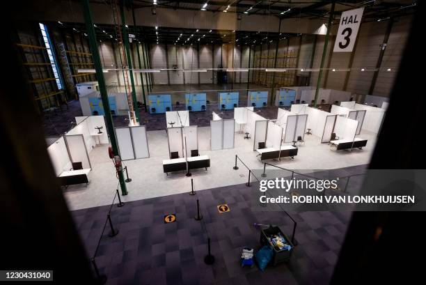 This picture shows the GGD Covid-19 vaccination site in Veghel, on January 05 one day before the first day of injection in The Netherlands. - The...