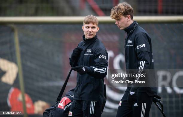 Fabio Schneider and Mathis Bruns of 1 FC Union Berlin during the training session on January 5, 2021 in Berlin, Germany.