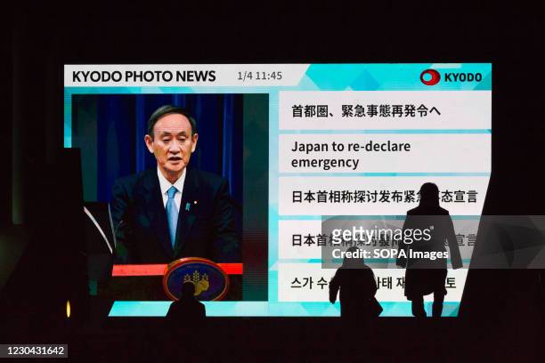 Japanese Prime Minister, Yoshihide Suga speaks during a televised press conference. The Prime Minister is considering to declare a state of Emergency...
