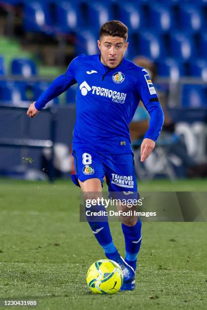 Francisco Portillo of Getafe CF controls the ball during the La Liga Santander match between Getafe CF and Real Valladolid CF at Coliseum Alfonso...