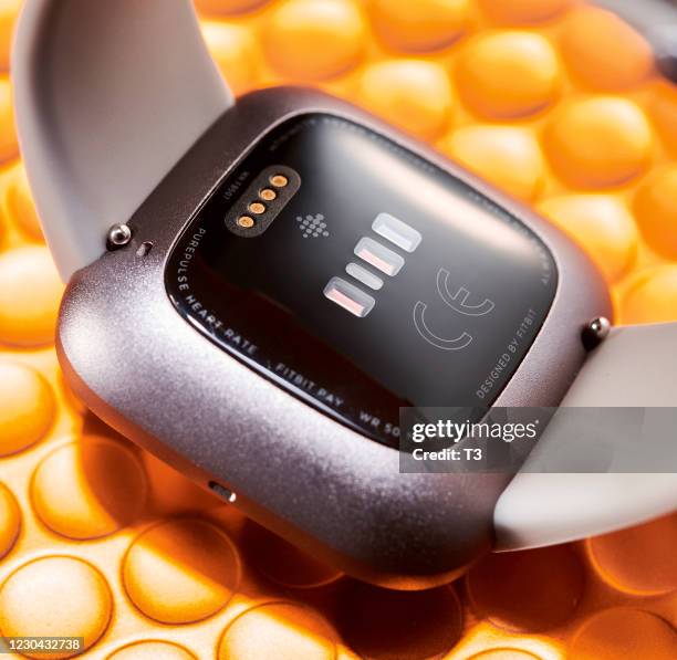 Detail of a Fitbit Versa 2 smartwatch, taken on March 11, 2020.