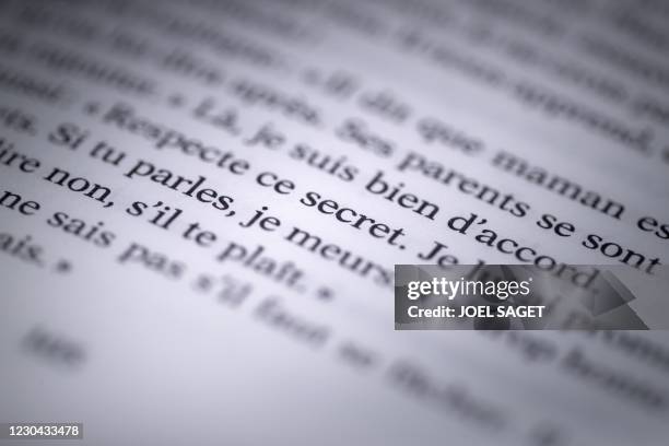 Some words on a page of "La familia grande"'s book written by Camille Kouchner are pictured on January 5 in Paris. - Accused of incest his step son -...