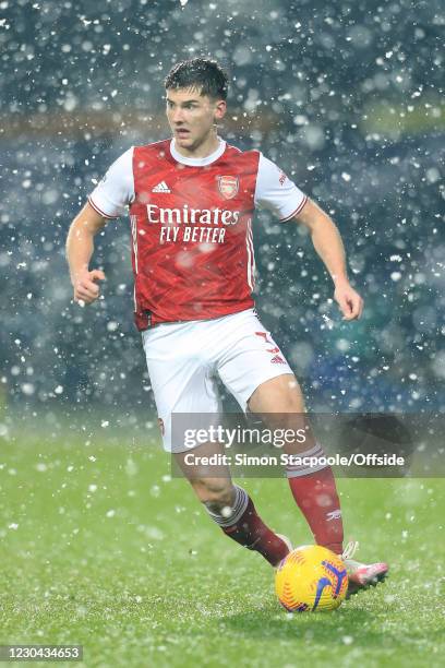 Kieran Tierney of Arsenal in action during the Premier League match between West Bromwich Albion and Arsenal at The Hawthorns on January 2, 2021 in...