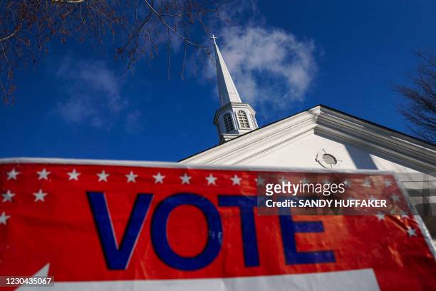 View of a polling station at the Zion Baptist Church is seen on January 5, 2021 in Marietta, Georgia. After an unprecedented campaign that mobilized...