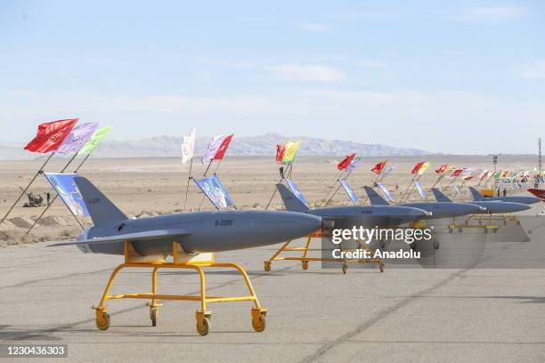 Unmanned aerial vehicles drill held by Iranian army in Semnan, Iran on January 5, 2021.