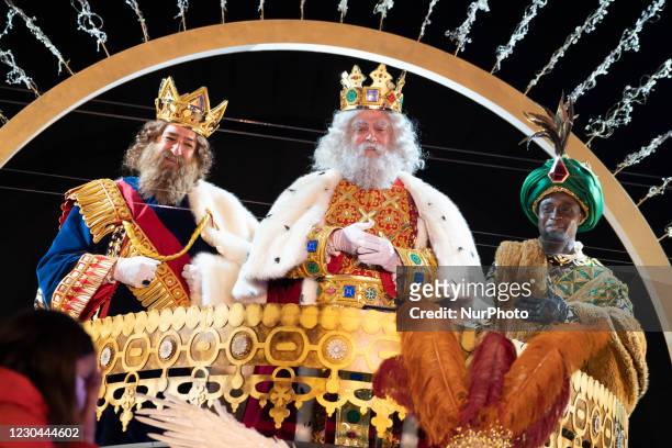 Actors perform during the arrival of the Three Wise Men, or Three Kings, to Madrid, Spain, 05 January 2021. Spain stretches out Christmas...