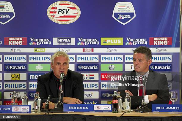 Coach Fred Rutten of PSV,Coach John Lammers of Excelsior during the Eredivisie match between PSV Eindhoven and Excelsior Rotterdam at the Philips...