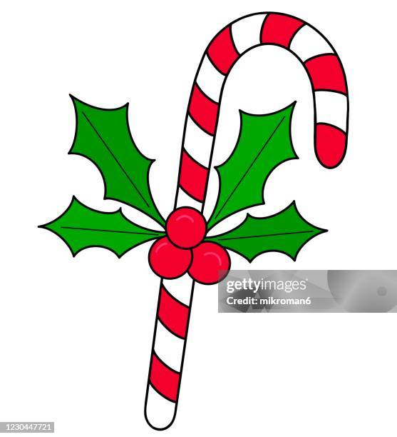 christmas illustration of christmas ornaments, christmas candy cane - holly stock pictures, royalty-free photos & images