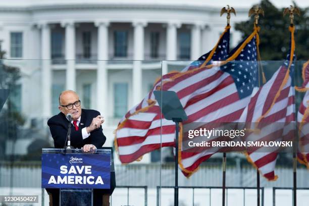 President Donald Trump's personal lawyer Rudy Giuliani speaks to supporters from The Ellipse near the White House on January 6 in Washington, DC. -...