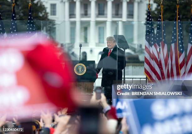 President Donald Trump speaks to supporters from The Ellipse near the White House on January 6 in Washington, DC. Thousands of Trump supporters,...