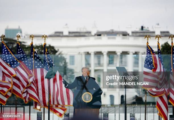 President Donald Trump speaks to supporters from The Ellipse near the White House on January 6 in Washington, DC. - Thousands of Trump supporters,...