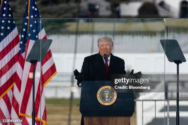 President Donald Trump speaks during a "Save America Rally" near the White House in Washington, D.C., U.S., on Wednesday, Jan. 6, 2021. Trump's...