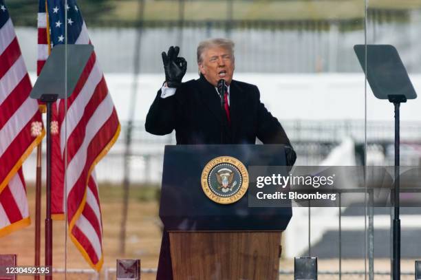 President Donald Trump speaks during a "Save America Rally" near the White House in Washington, D.C., U.S., on Wednesday, Jan. 6, 2021. Trump's...