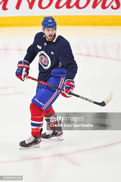 Montreal Canadiens defenceman Joel Edmundson looks towards his left during the Montreal Canadiens training camp on January 6 at Bell Sports Complex...