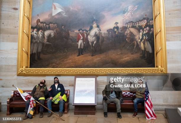 Supporters of US President Donald Trump protest in the US Capitol Rotunda on January 6 in Washington, DC. - Demonstrators breeched security and...