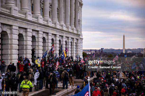 Pro-Trump mob storms the U.S. Capitol following a rally with President Donald Trump on January 6, 2021 in Washington, DC. Trump supporters gathered...