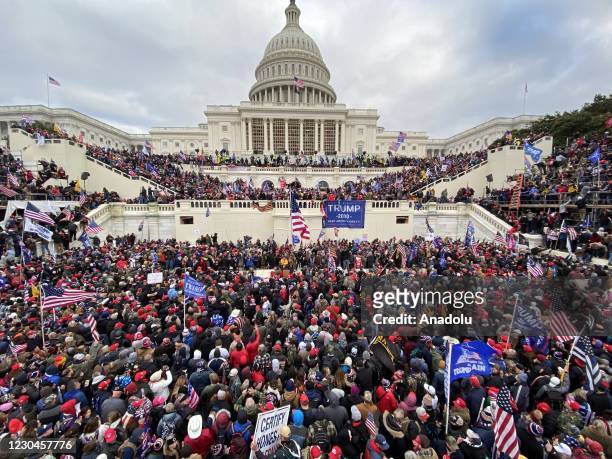 President Donald Trumps supporters gather outside the Capitol building in Washington D.C., United States on January 06, 2021. Pro-Trump rioters...