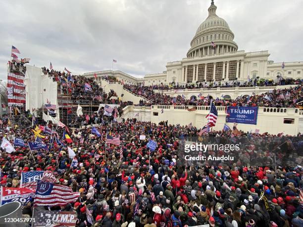 President Donald Trumps supporters gather outside the Capitol building in Washington D.C., United States on January 06, 2021. Pro-Trump rioters...