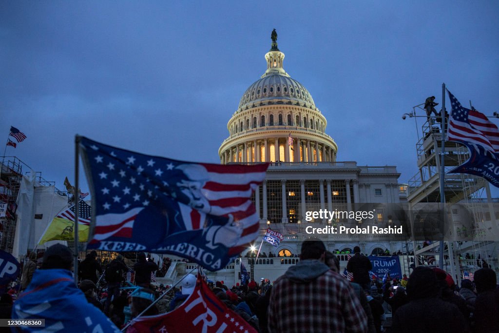US President Donald Trump supporters gather outside the...