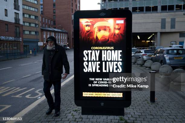 Government, and NHS advertising boards advice to stay at home and help save lives during the third national coronavirus lockdown in Birmingham city...