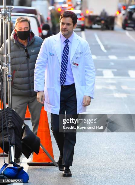 Actor Joshua Jackson is seen set of Dr Death on January 7, 2021 in New York City.