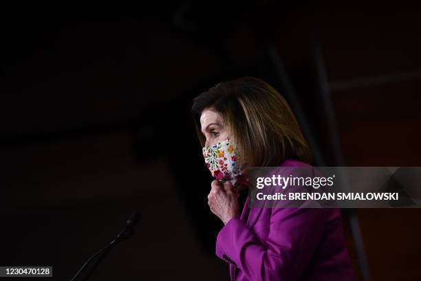 Speaker of the House Nancy Pelosi, Democrat of California, holds her weekly press conference at the US Capitol on January 7 in Washington, DC. -...