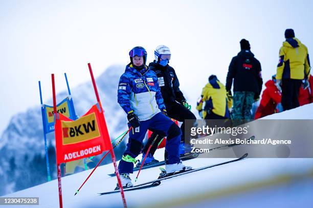Ted Ligety of USA inspects the course during the Audi FIS Alpine Ski World Cup Men's Giant Slalom on January 8, 2021 in Adelboden Switzerland.