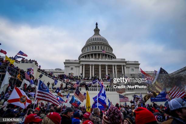 Trump supporters near the US Capitol following a &quot;Stop the Steal&quot; rally on January 06, 2021 in Washington, DC. The protesters stormed the...