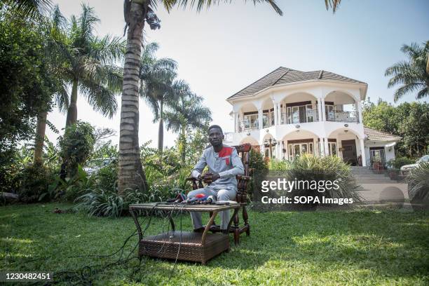 Opposition presidential candidate Bobi Wine, whose real name is Robert Kyagulanyi speaks during a press conference where he announced a petition to...