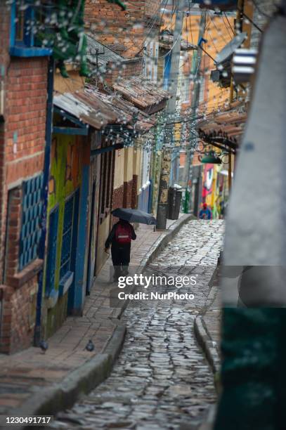 General view of Chorro de Quevedo in downtown Bogota after the city of Bogota entered in a 4 day strict quarantine and lockdown from January 8 to...