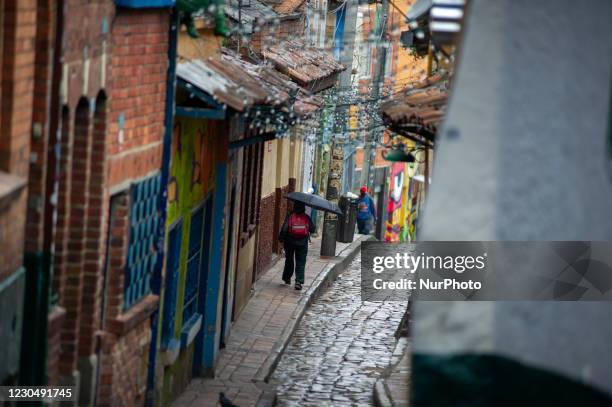 General view of Chorro de Quevedo in downtown Bogota after the city of Bogota entered in a 4 day strict quarantine and lockdown from January 8 to...