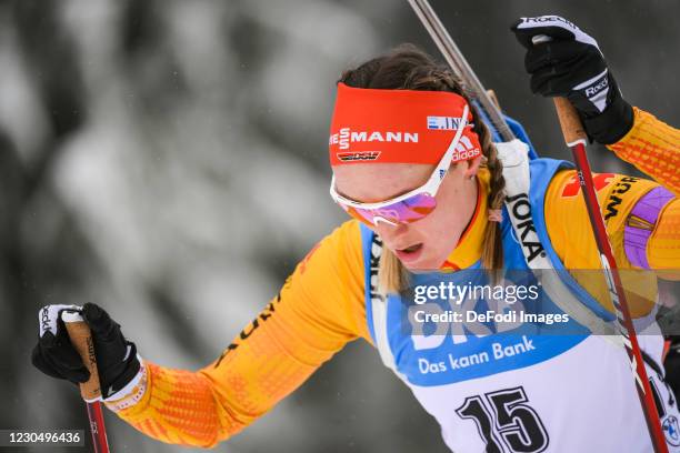 Denise Herrmann of Germany in action competes during the Women 10 km Pursuit Competition at the BMW IBU World Cup Biathlon Oberhof at on January 9,...