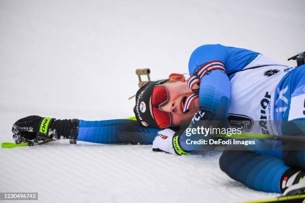 Justine Braisaz-Bouchet of France in the finish during the Women 10 km Pursuit Competition at the BMW IBU World Cup Biathlon Oberhof at on January 9,...