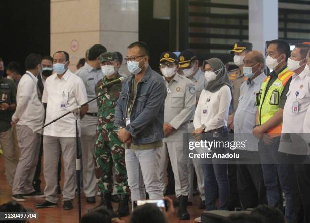 Sriwijaya Air President Director Jefferson Irwin Jauwena when giving an explanation of the Sriwijaya Air SJ 182 aircraft that lost contact in the...