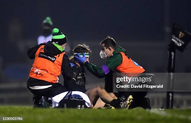 Galway , Ireland - 9 January 2021; Ben O'Donnell of Connacht receives medical attention during the Guinness PRO14 match between Connacht and Munster...