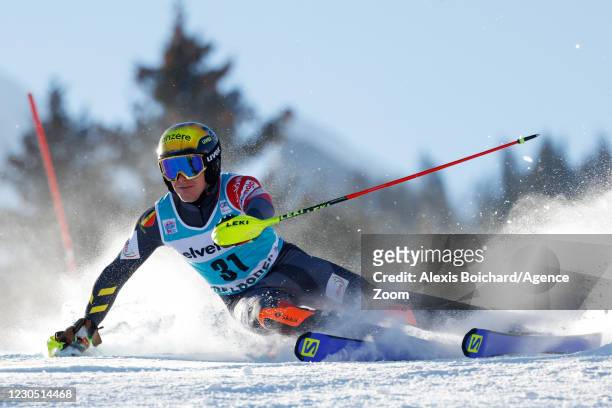 Armand Marchant of Belgium in action during the Audi FIS Alpine Ski World Cup Men's Slalom on January 10, 2021 in Adelboden Switzerland.