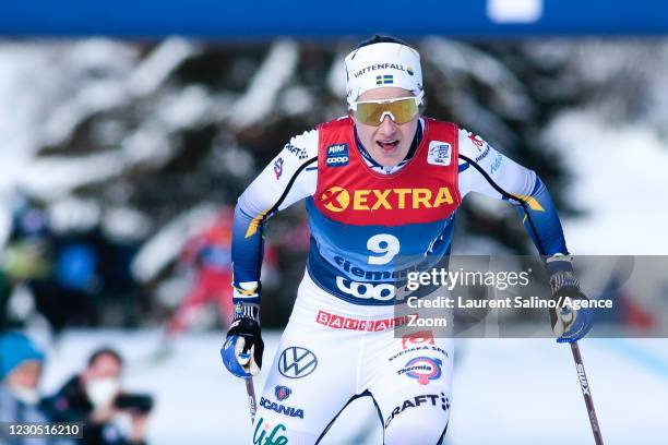 Ebba Andersson takes 1st place during the COOP FIS Cross-Country Stage World Cup Women's 10 km Free Mass Start on January 10, 2021 in Val Di Fiemme,...