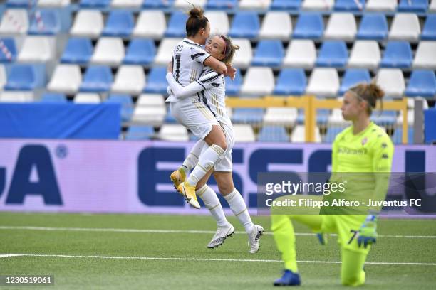 Barbara Bonansea of Juventus celebrates with Arianna Caruso after scoring a goal during the Women's Super Cup Final match between Juventus and ACF...