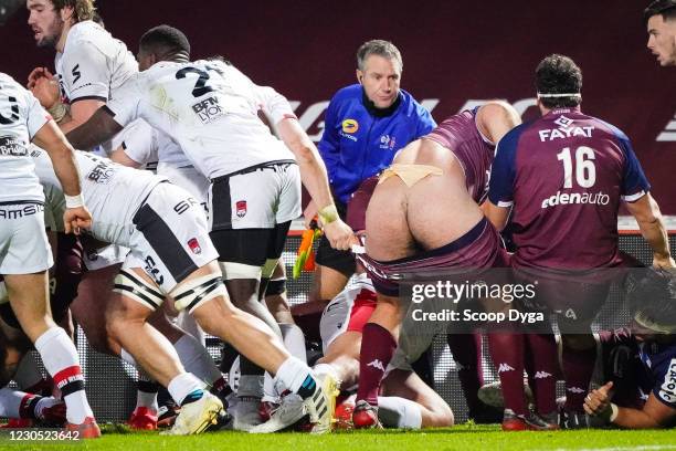 Benjamin Frano Kenny Botica of Union Bordeaux Begles and Lekso KAULASHVILI of Union Bordeaux Begles during the Top 14 match between Union Bordeaux...