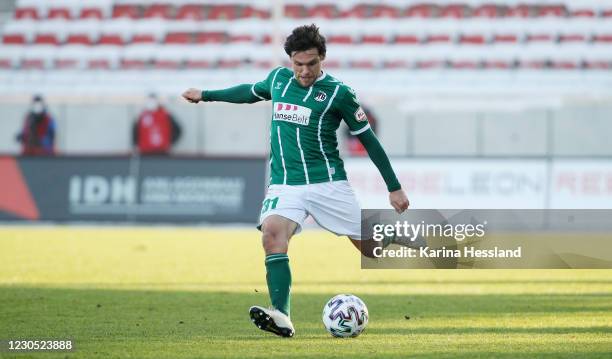 Mirko Boland of Luebeck during the 3. Liga match between FSV Zwickau and VfB Luebeck at GGZ-Arena on January 10, 2021 in Zwickau, Germany.