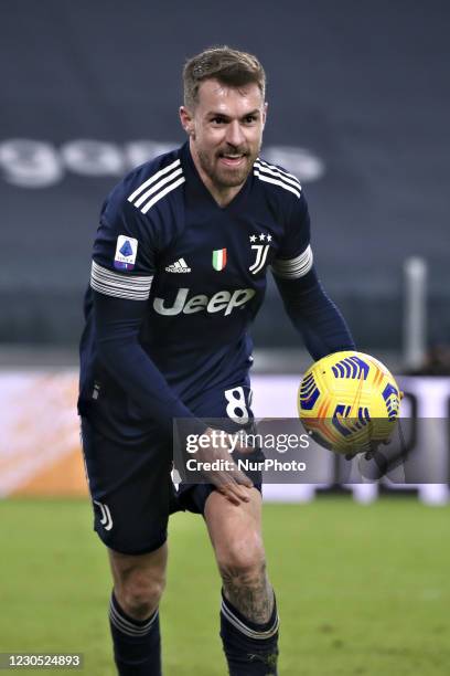 Aaron Ramsey of Juventus celebrates after scoring the his team's second goal during the Serie A match between Juventus and US Sassuolo at Allianz...