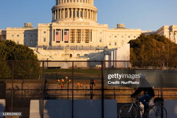 Fence and barricades set up around the US Capitol building in Washington, D.C. On January 10, 2021.