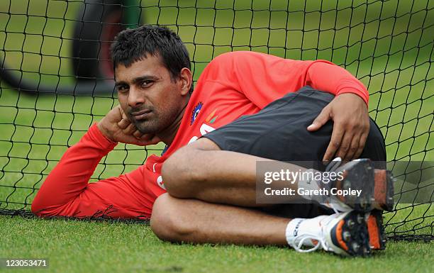 Praveen Kumar of India during a nets session at Old Trafford on August 30, 2011 in Manchester, England.