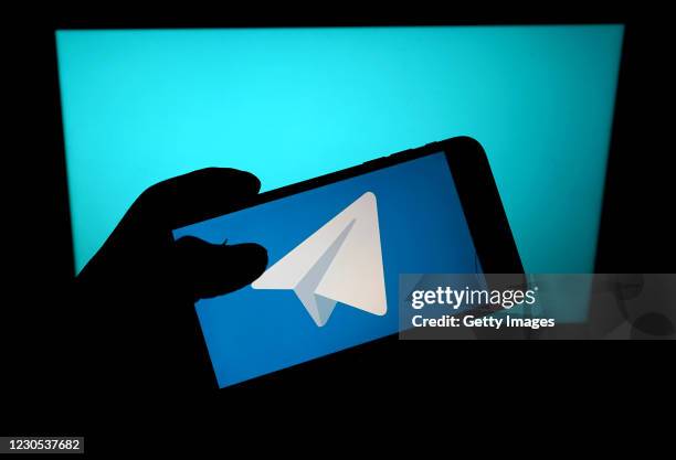 In this photo illustration, the messaging service Telegram app is seen on a mobile phone on January 11, 2021 in London, United Kingdom.