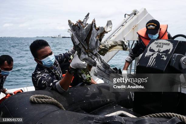 Indonesian Navy find parts of wreckage of Indonesian Sriwijaya Air Flight 182 Boeing 737, at Java Sea, in Jakarta, Indonesia on January 12, 2021. The...
